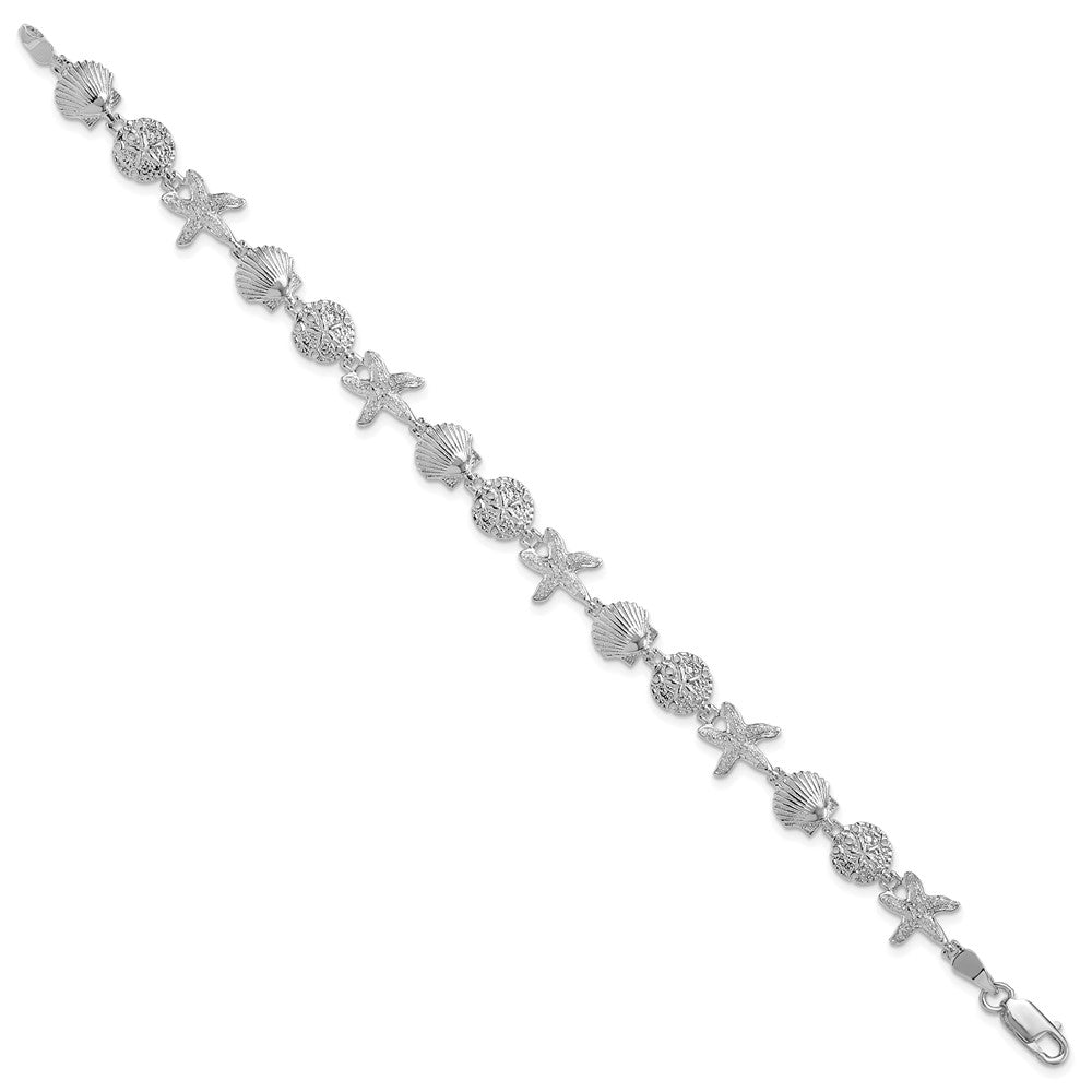 De-Ani Sterling Silver Rhodium-Plated Polished Sand Dollar / Shell / Starfish Bracelet QH5569-7.5