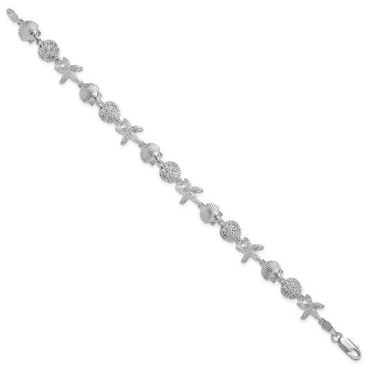 De-Ani Sterling Silver Rhodium-Plated Polished Sand Dollar / Shell / Starfish Bracelet QH5569-7.5