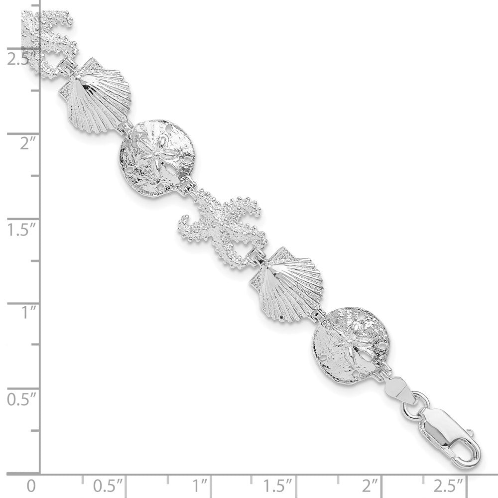De-Ani Sterling Silver Rhodium-Plated Polished Starfish / Shell / Sand Dollar Bracelet QH5570-7.25
