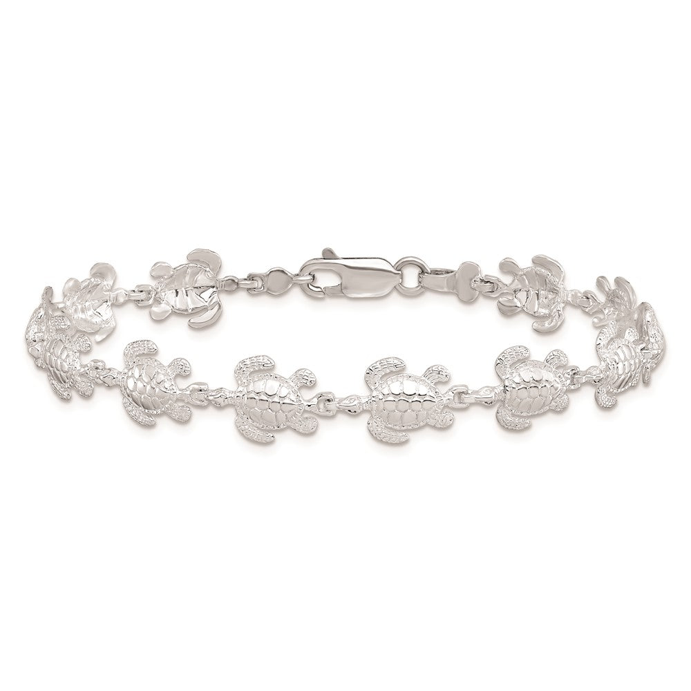De-Ani Sterling Silver Rhodium-plated Polished Sea Turtle 7.5 inch Bracelet QH5572-7.5