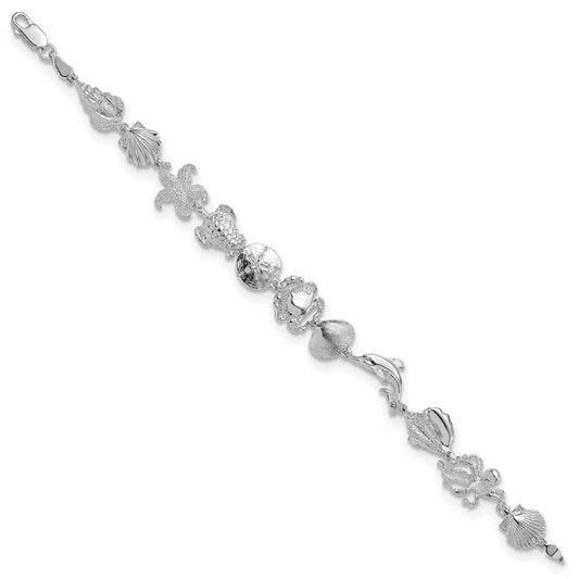De-Ani Sterling Silver Rhodium-plated Polished Multi-Shell and Sealife Bracelet QH5579-7.25