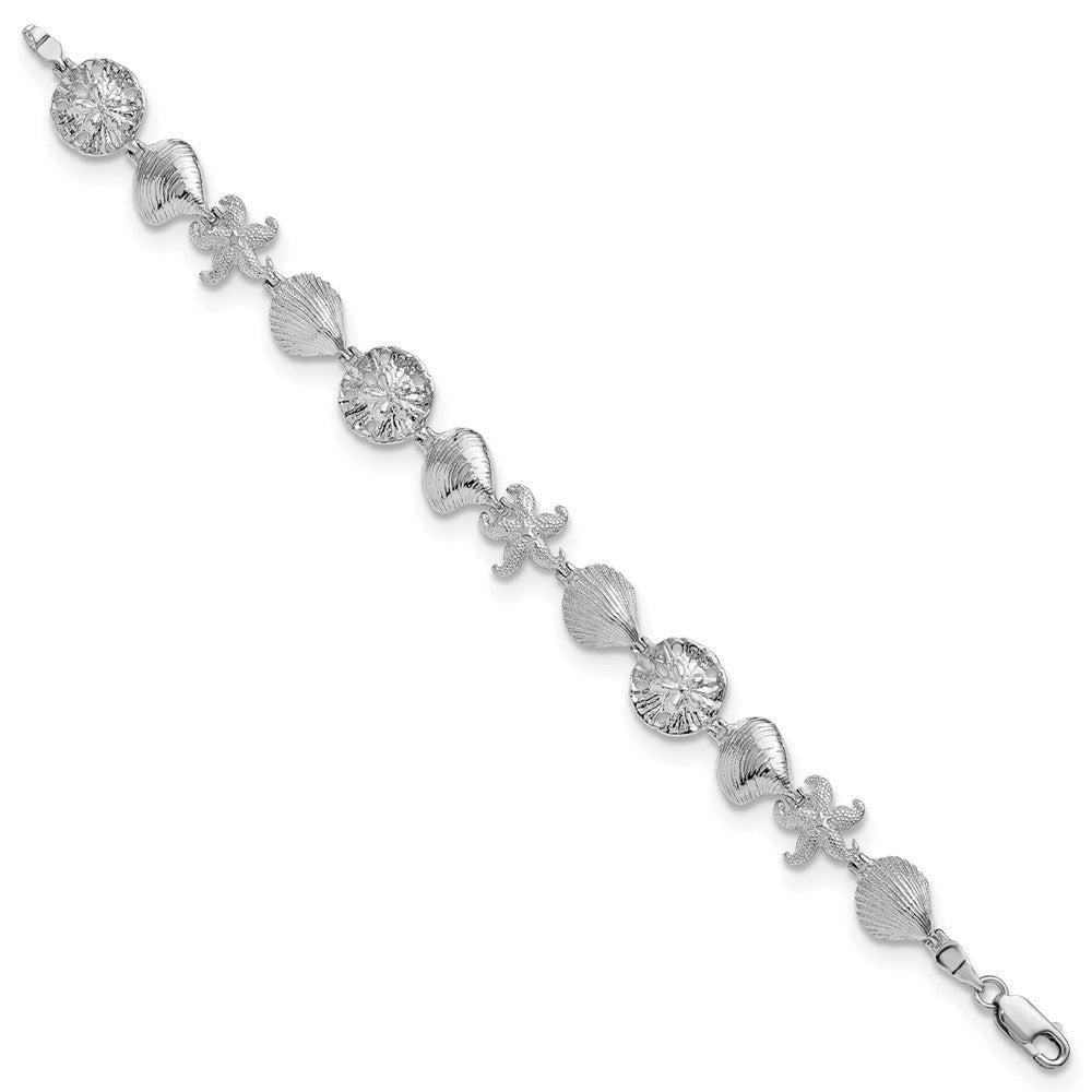De-Ani Sterling Silver Rhodium-Plated Polished Starfish / Shells / Sand Dollar Bracelet QH5585-7