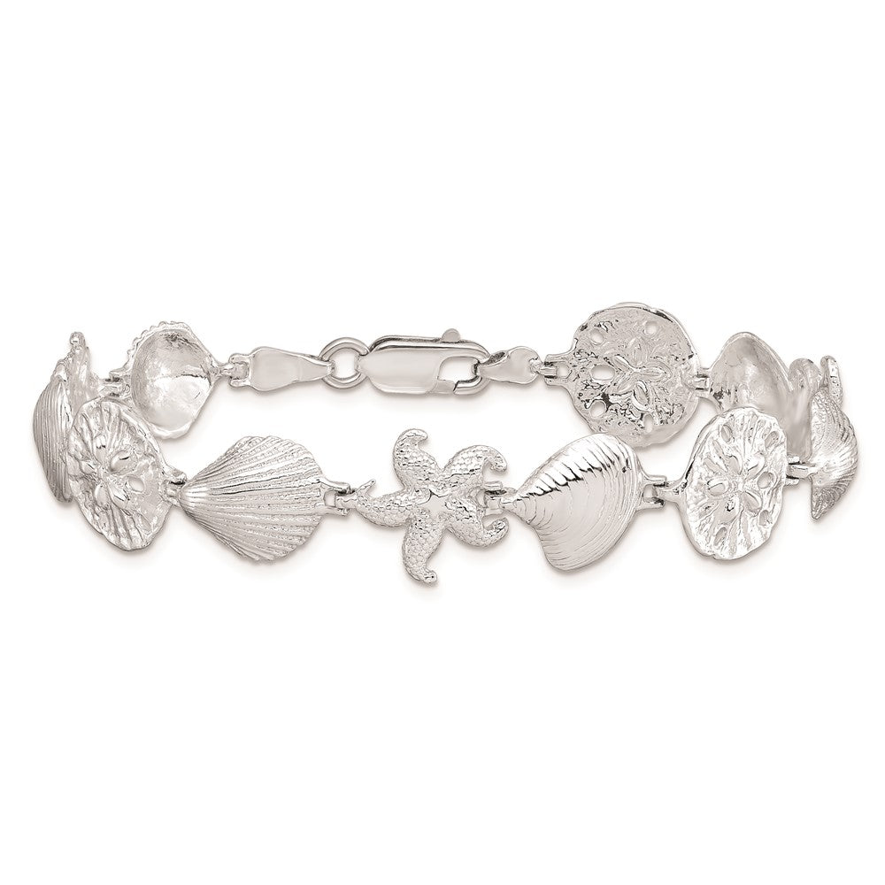 De-Ani Sterling Silver Rhodium-Plated Polished Starfish / Shells / Sand Dollar Bracelet QH5585-7