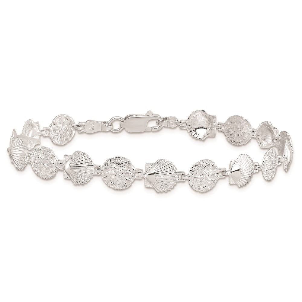 De-Ani Sterling Silver Rhodium-plated Polished Sand Dollar and Shell 7.25 inch Bracelet QH5592-7.25