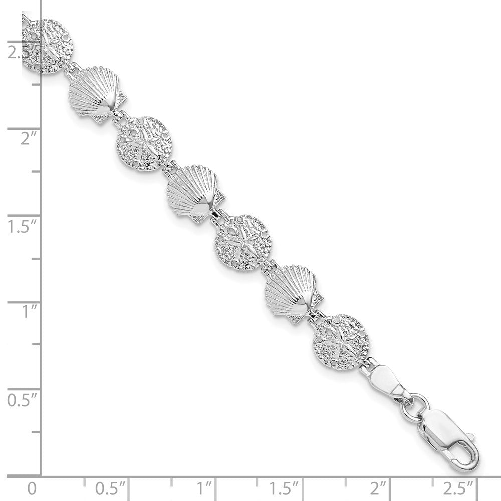 De-Ani Sterling Silver Rhodium-plated Polished Sand Dollar and Shell 7.25 inch Bracelet QH5592-7.25