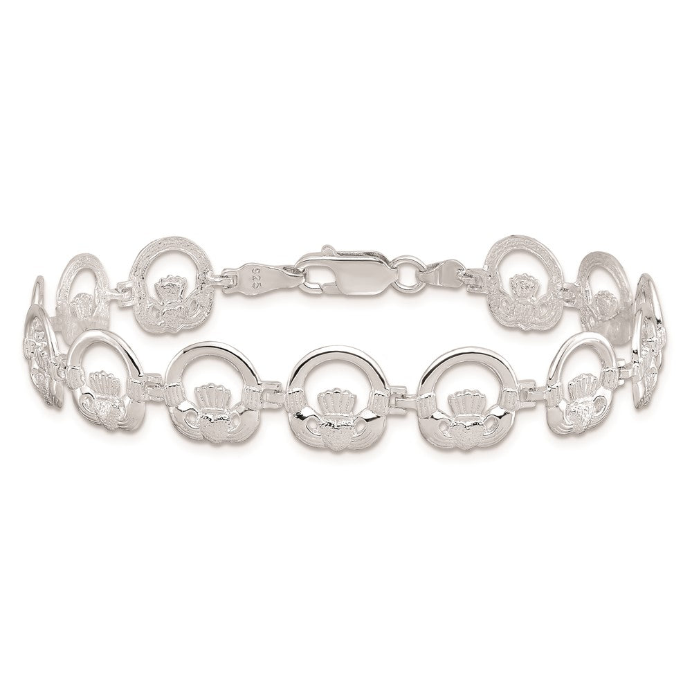 De-Ani Sterling Silver Rhodium-Plated Polished Claddagh Circle Bracelet QH5596-7.25