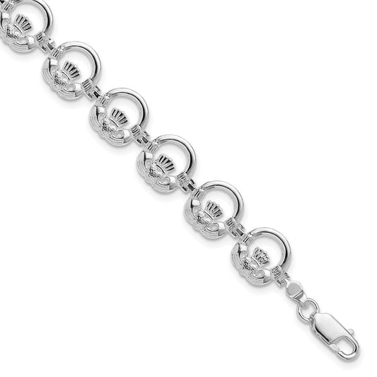 De-Ani Sterling Silver Rhodium-Plated Polished Claddagh Circle Bracelet QH5596-7.25