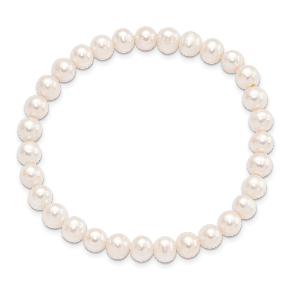 6-7mm White Semi-round Freshwater Cultured Pearl Stretch Bracelet QH5623