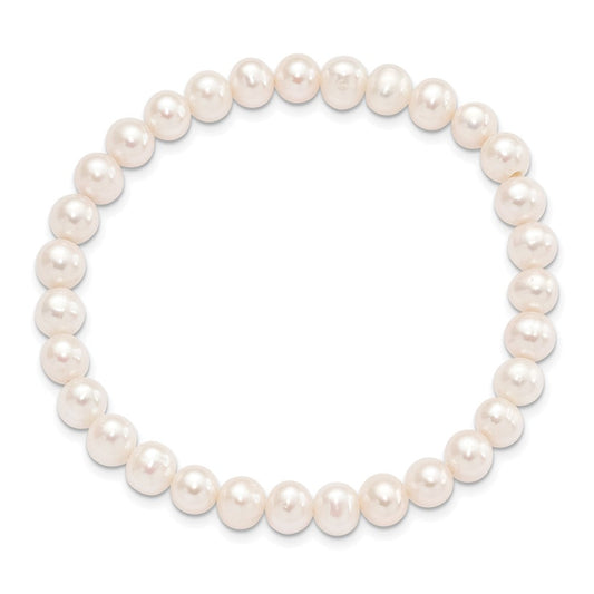 6-7mm White Semi-round Freshwater Cultured Pearl Stretch Bracelet QH5623