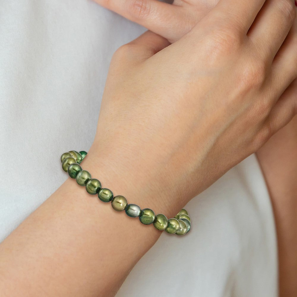 6-7mm Green Semi-round Freshwater Cultured Pearl Stretch Bracelet QH5640