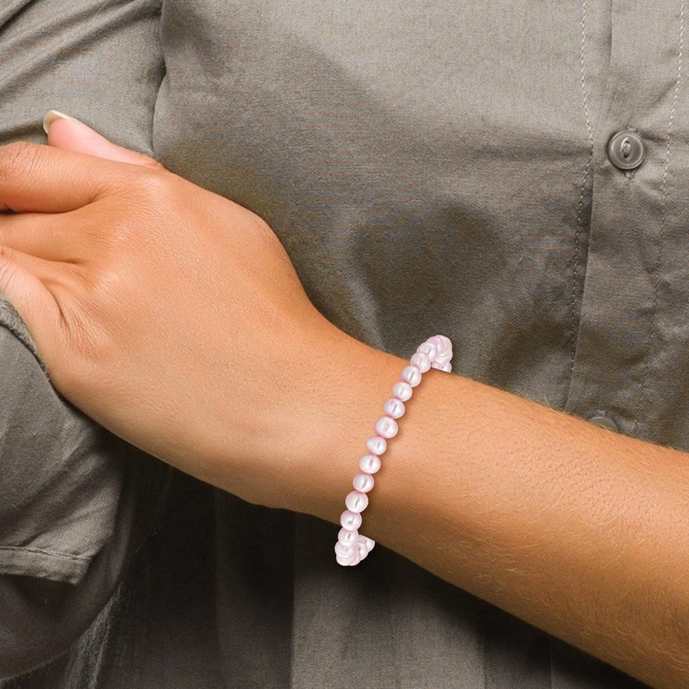 6-7mm Pink Semi-round Freshwater Cultured Pearl Stretch Bracelet QH5641