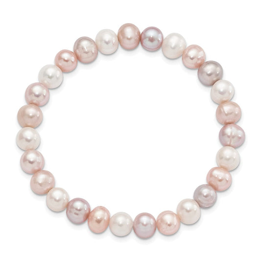 6-7mm White, Pink and Purple Semi-Round Freshwater Cultured Pearl Stretch Bracelet QH5642