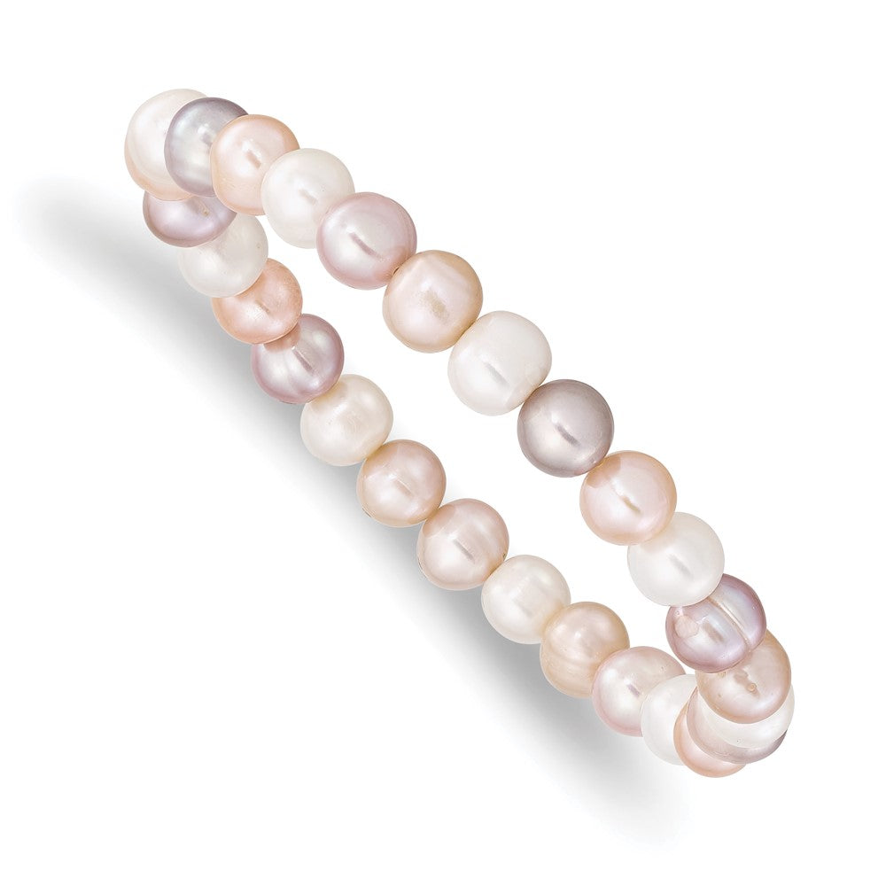 6-7mm White, Pink and Purple Semi-Round Freshwater Cultured Pearl Stretch Bracelet QH5642
