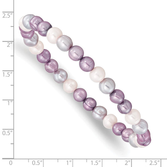 6-7mm White, Lavender and Grey Semi-Round Freshwater Cultured Pearl Stretch Bracelet QH5643