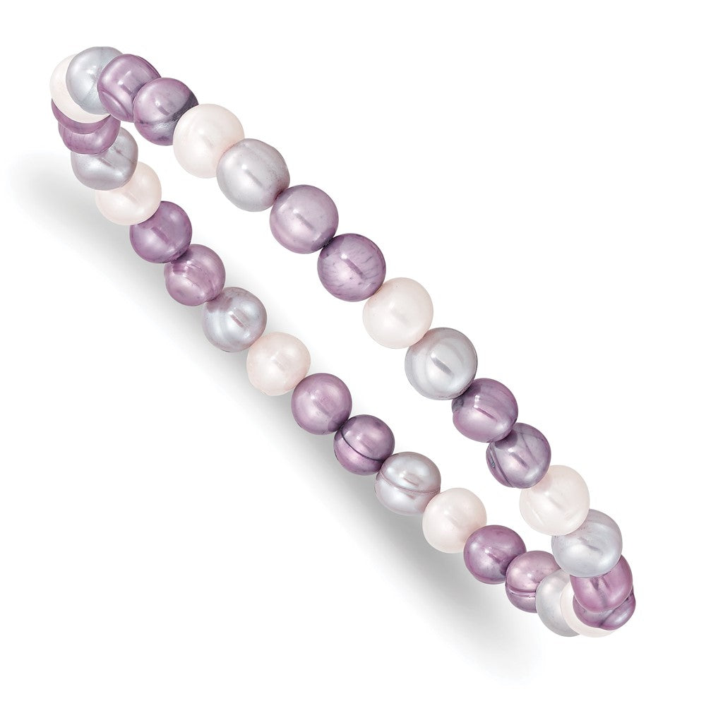 6-7mm White, Lavender and Grey Semi-Round Freshwater Cultured Pearl Stretch Bracelet QH5643