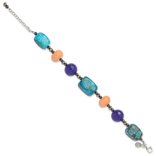 Sterling Silver Hematite,Agate,Jasper,Quartz,Crystal 1in ext Bracelet QH5693-7.5
