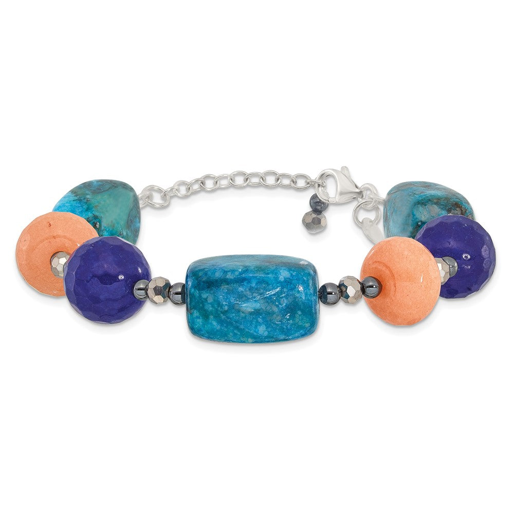 Sterling Silver Hematite,Agate,Jasper,Quartz,Crystal 1in ext Bracelet QH5693-7.5