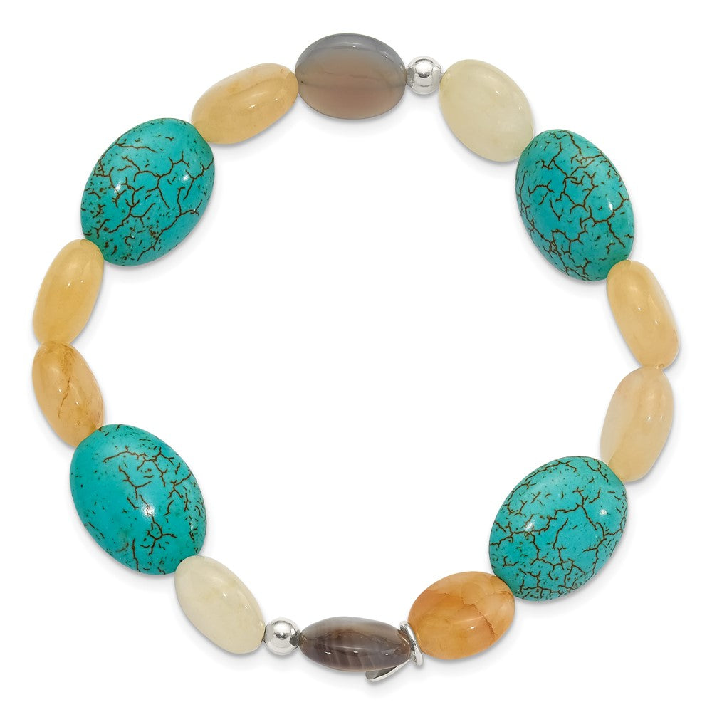 Sterling Silver Jade, Recon Magnesite and Sardonyx Stretch Bracelet QH5704