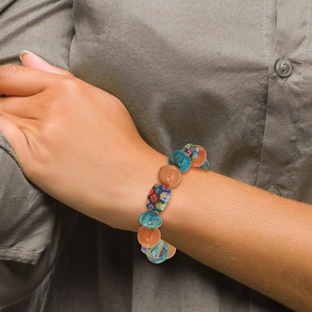 Aventurine, Agate and Kangsai Glass Beaded Stretch Bracelet QH5746