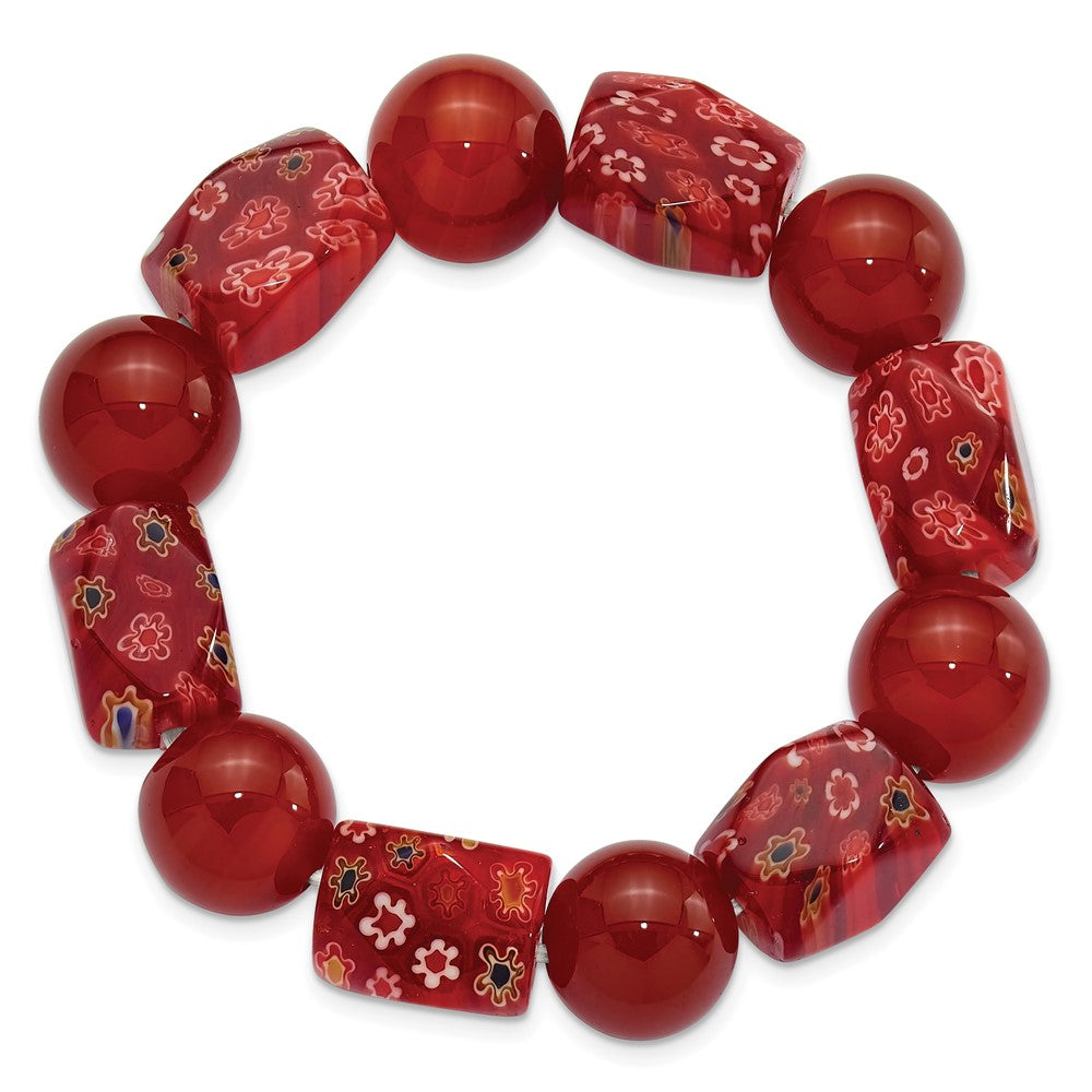 Carnelian and Kangsai Glass Beaded Stretch Bracelet QH5747