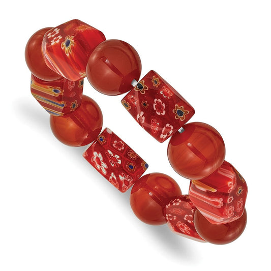 Carnelian and Kangsai Glass Beaded Stretch Bracelet QH5747