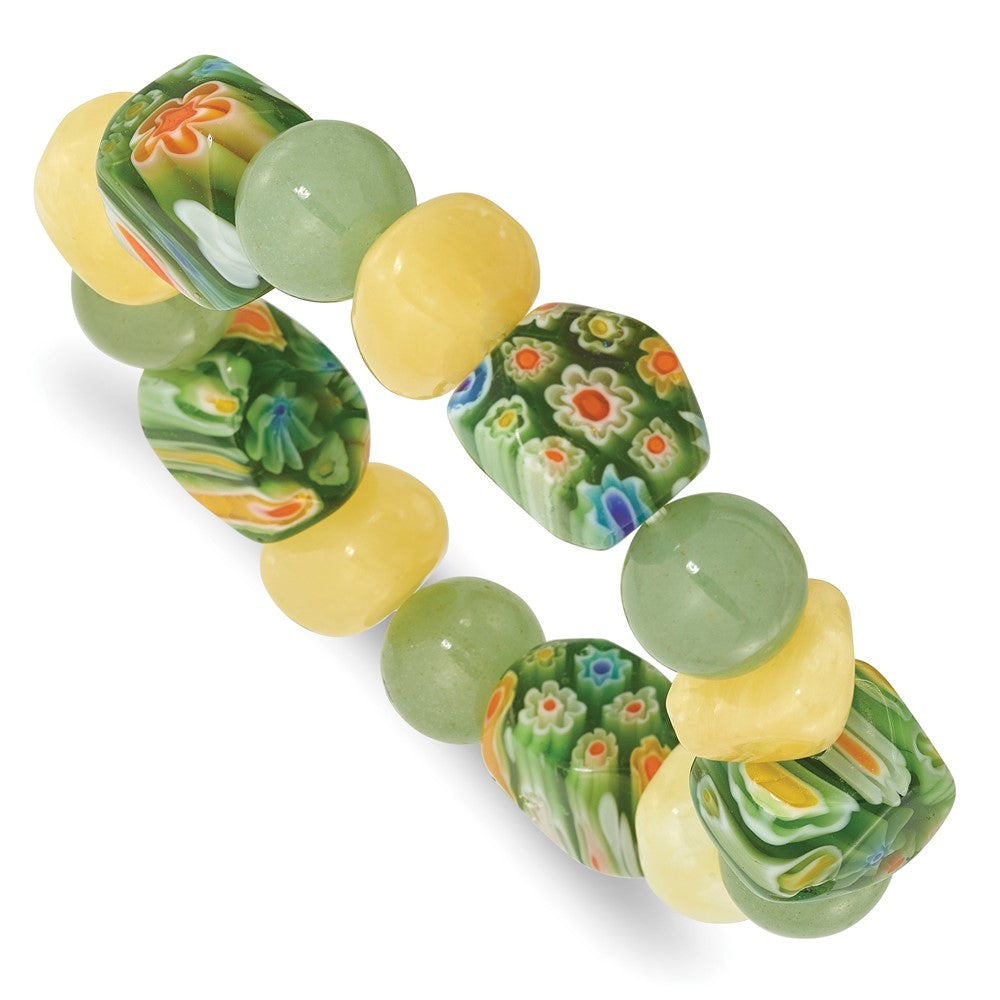 Aventurine, Yellow Jade and Kangsai Glass Beaded Stretch Bracelet QH5749