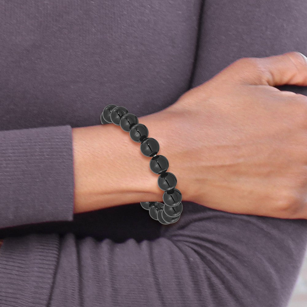 Black Agate 10mm Beaded Stretch Bracelet QH5756