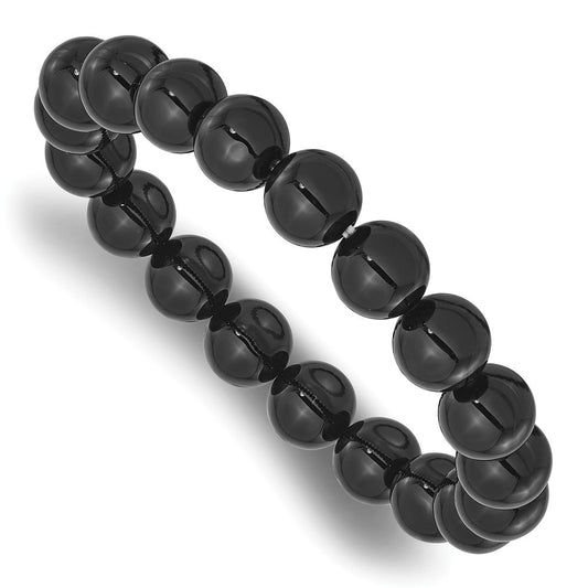 Black Agate 10mm Beaded Stretch Bracelet QH5756