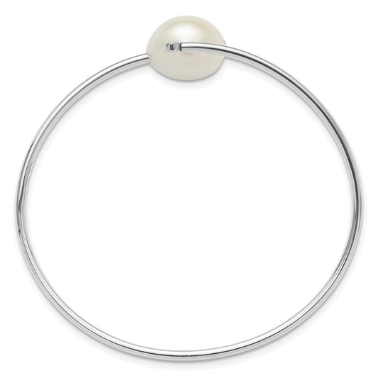 Sterling Silver Rhodium-plated 13-14mm White Freshwater Cultured Pearl and CZ Flexible Bangle QH5764