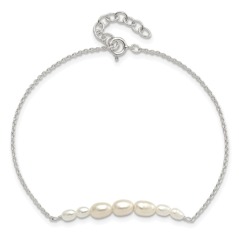 Sterling Silver E-coated with Freshwater Cultured Pearl w/1in ext Bracelet QH5766-7