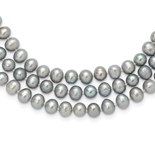 7-8mm Grey Near-Round Freshwater Cultured Pearl 76 inch Slip on Necklace QH5776
