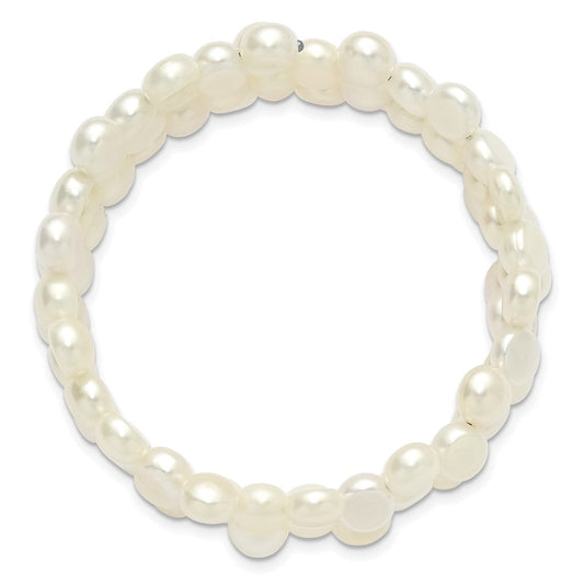 Sterling Silver Rhodium-plated 6-7mm Button White Freshwater Cultured Pearl Flexible Wrap Bracelet QH5841