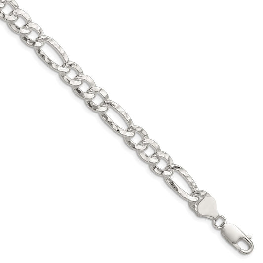 Sterling Silver 7.6mm Hammered Figaro Chain QHF180-8