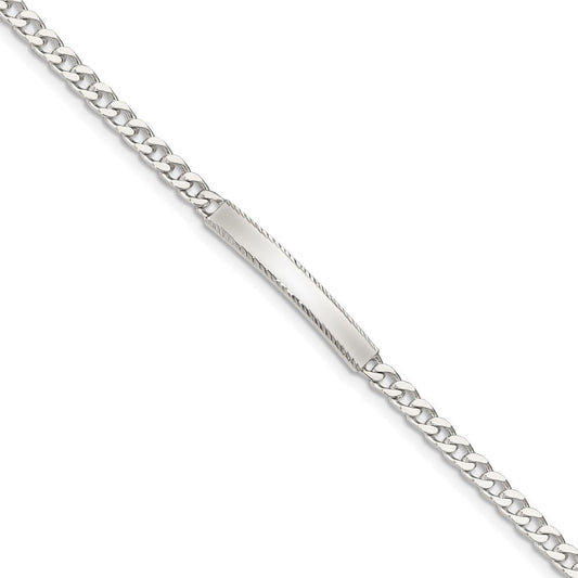 Sterling Silver Diamond-cut Engraveable Curb Link ID Bracelet QID102-7
