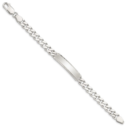 Sterling Silver Diamond-cut Engraveable Curb Link ID Bracelet QID104-7