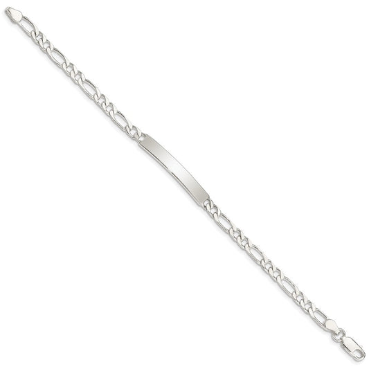 Sterling Silver 8inch Polished Engraveable Figaro Link ID Bracelet QID106-7