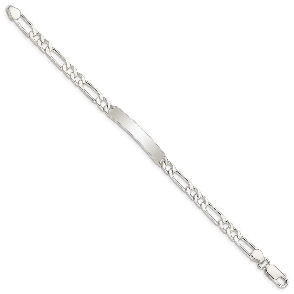 Sterling Silver 8inch Polished Engraveable Figaro Link ID Bracelet QID107-7