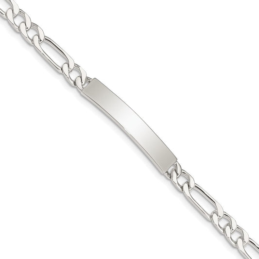 Sterling Silver 7inch Polished Engraveable Figaro Link ID Bracelet QID107-7