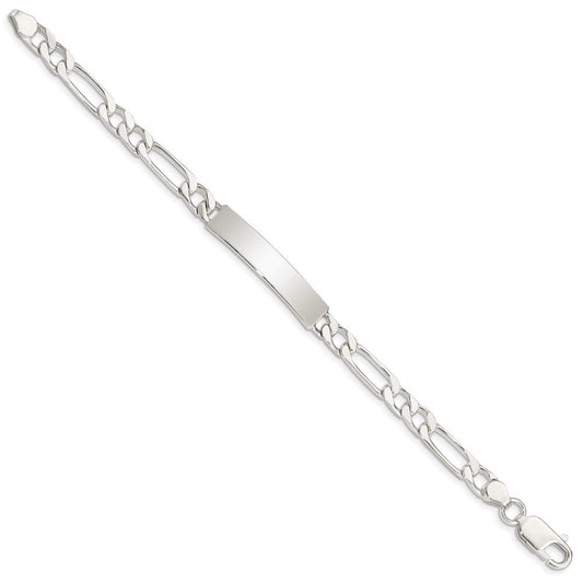 Sterling Silver 8inch Polished Engraveable Figaro Link ID Bracelet QID108-7