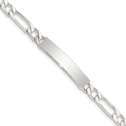 Sterling Silver 7inch Polished Engraveable Figaro Link ID Bracelet QID108-7