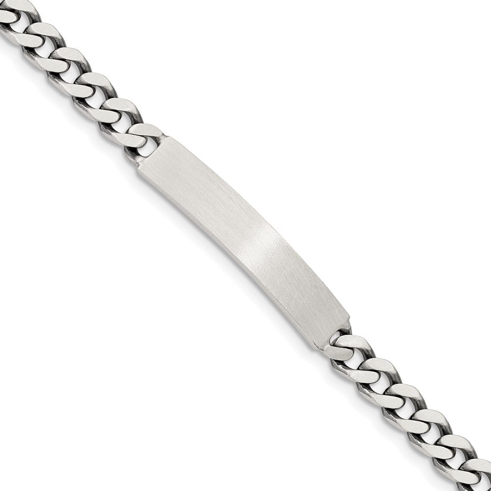 Sterling Silver 7inch Engraveable Antiqued Curb Link ID Bracelet QID118-7