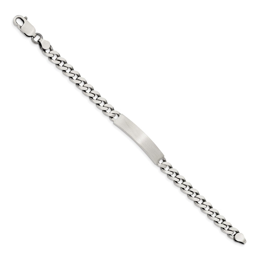 Sterling Silver 8inch Engraveable Antiqued Curb Link ID Bracelet QID119-7