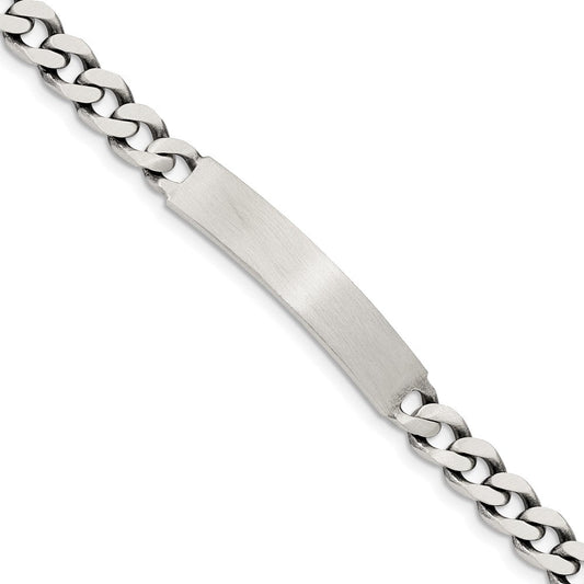 Sterling Silver 7inch Engraveable Antiqued Curb Link ID Bracelet QID119-7