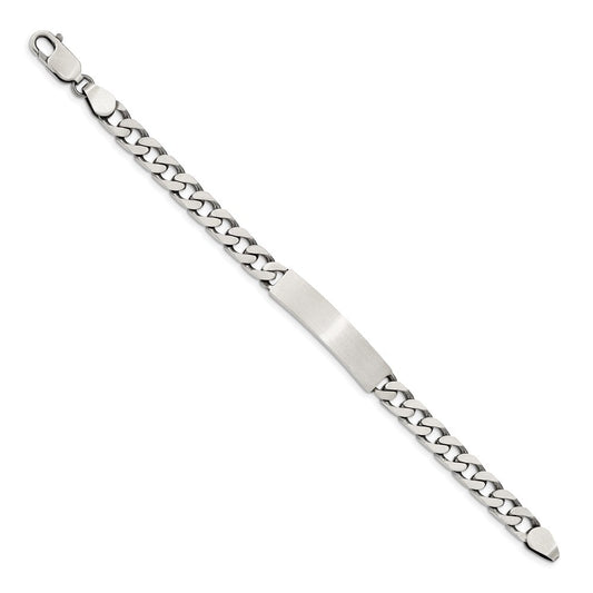 Sterling Silver 8inch Engraveable Antiqued Curb Link ID Bracelet QID120-7