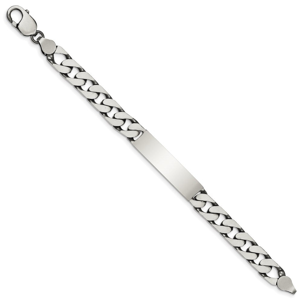 Sterling Silver 8.5inch Engraveable Antiqued Curb Link ID Bracelet QID122