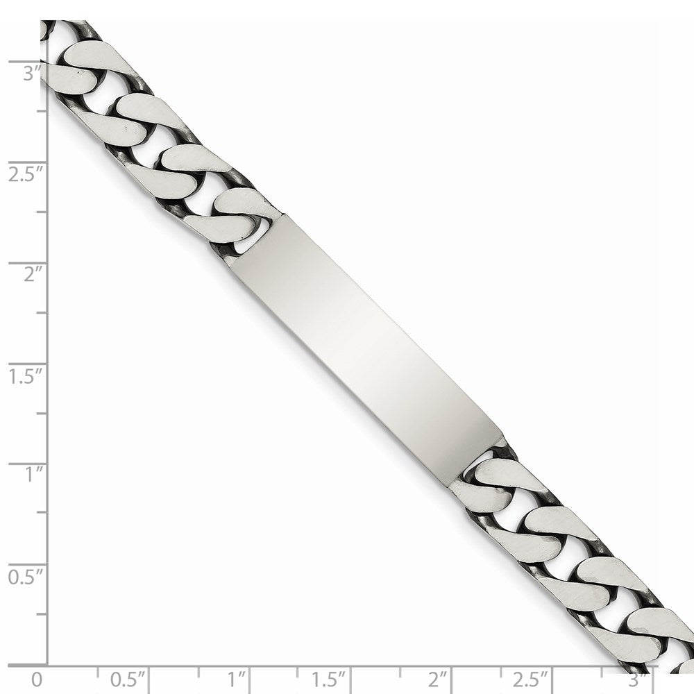 Sterling Silver 8.5inch Engraveable Antiqued Curb Link ID Bracelet QID122