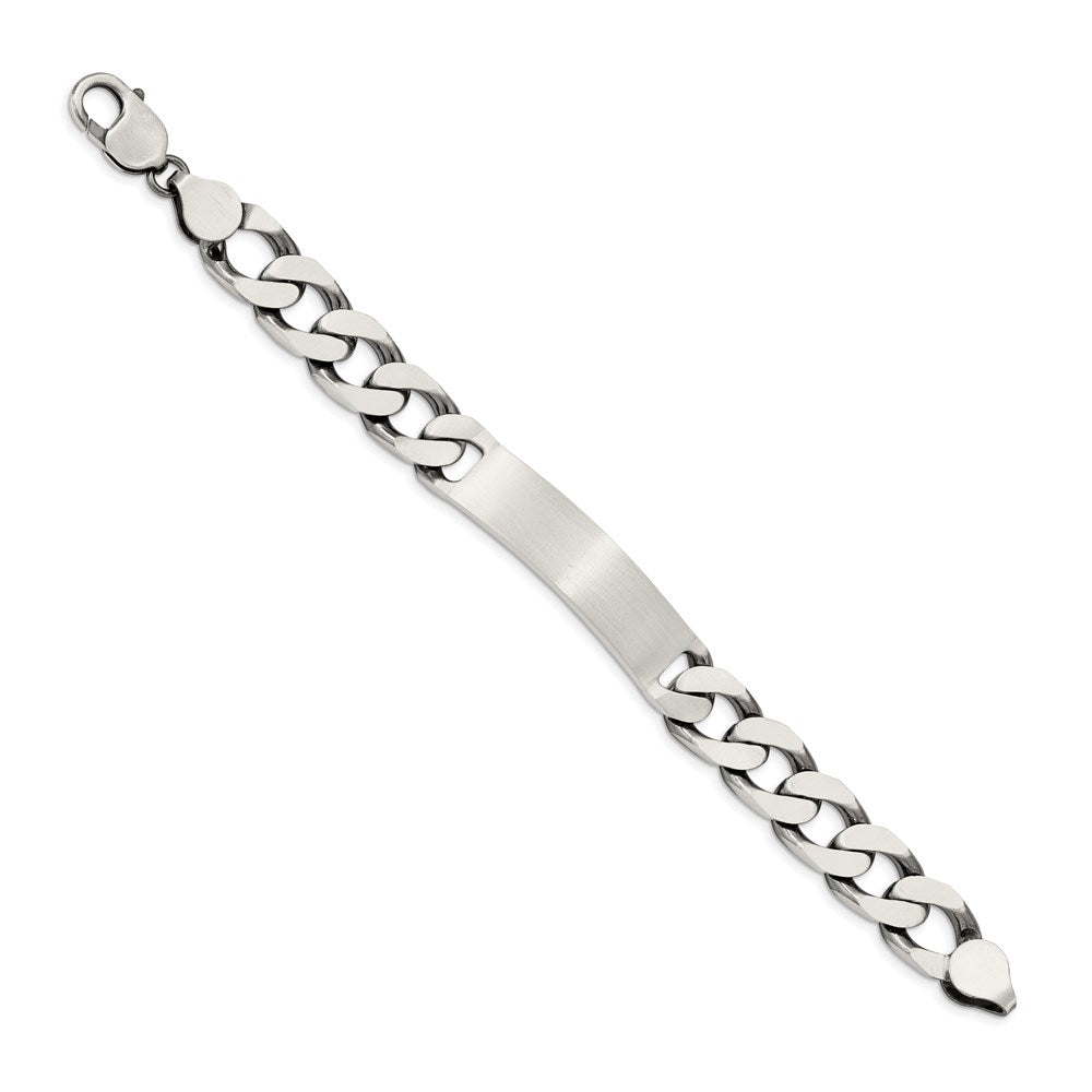 Sterling Silver 8.5inch Engraveable Antiqued Curb Link ID Bracelet QID123-7.5