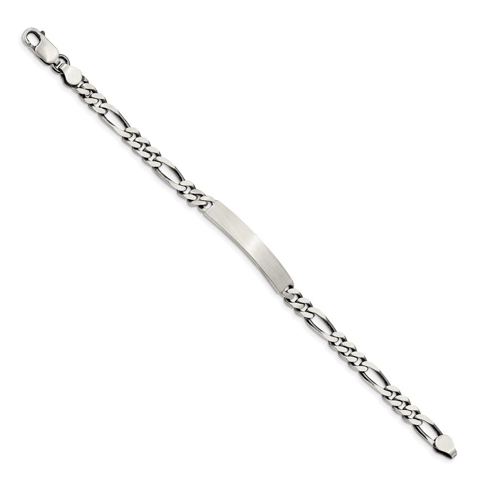 Sterling Silver 8inch Engraveable Antiqued Figaro Link ID Bracelet QID124-7