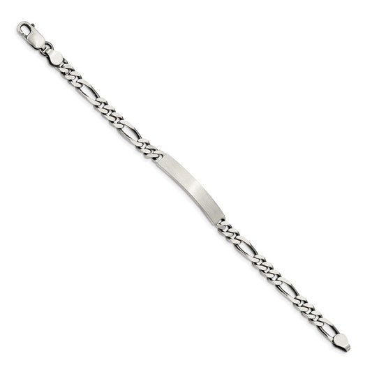 Sterling Silver 8inch Engraveable Antiqued Figaro Link ID Bracelet QID124-7