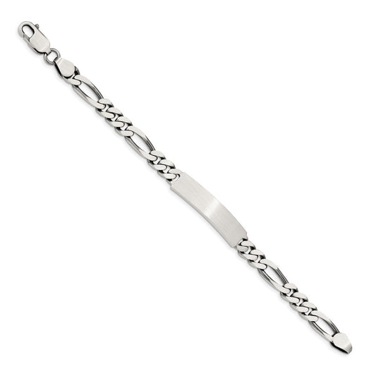 Sterling Silver 8inch Engraveable Antiqued Figaro Link ID Bracelet QID126-7